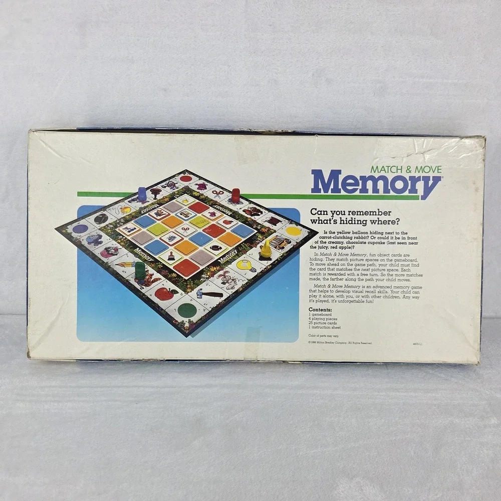 Vintage 1986 Milton Bradley Match Move Memory Game 4603 Complete 25 Cards
